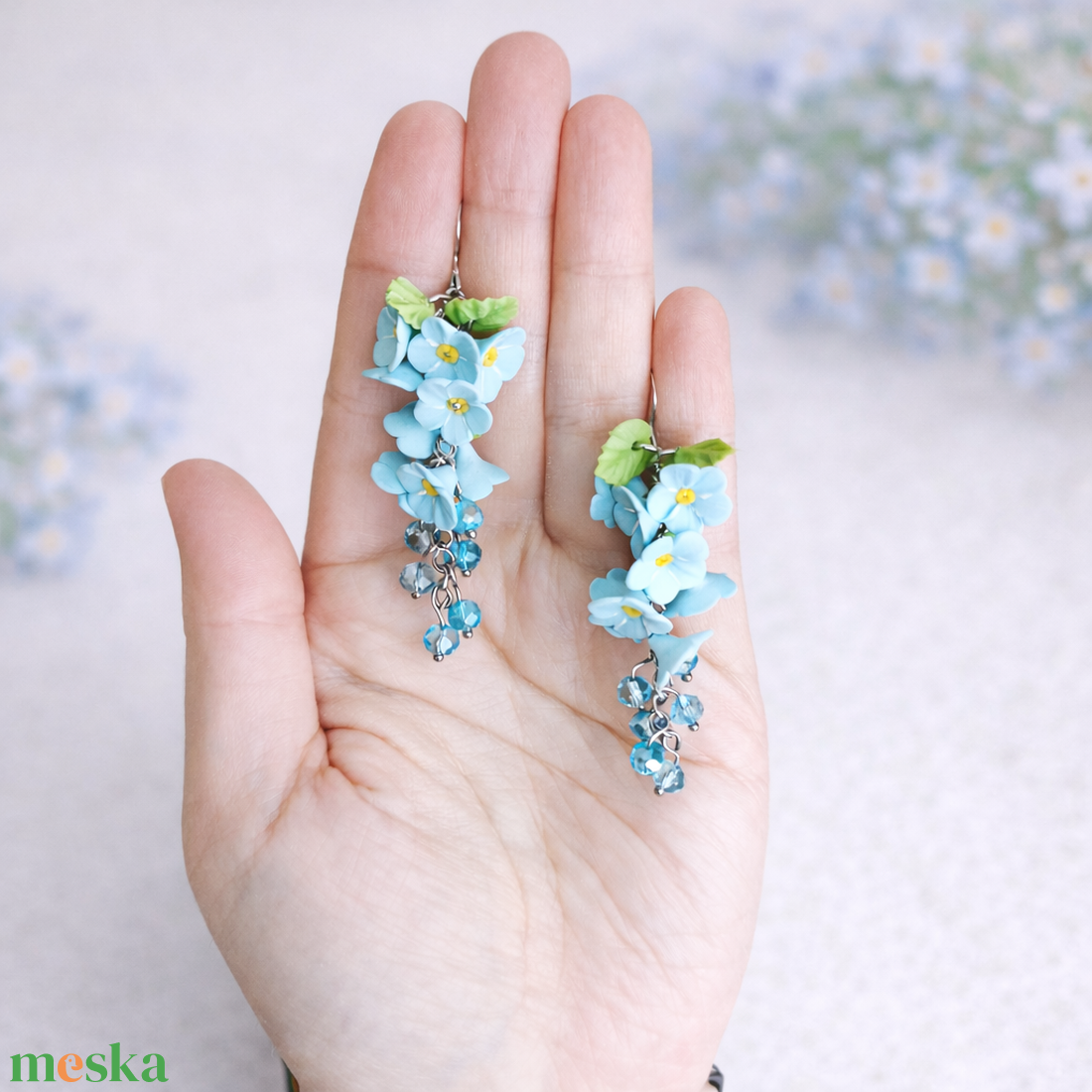 Nefelejcs fülbevaló - ékszer - fülbevaló - lógó fülbevaló - Meska.hu