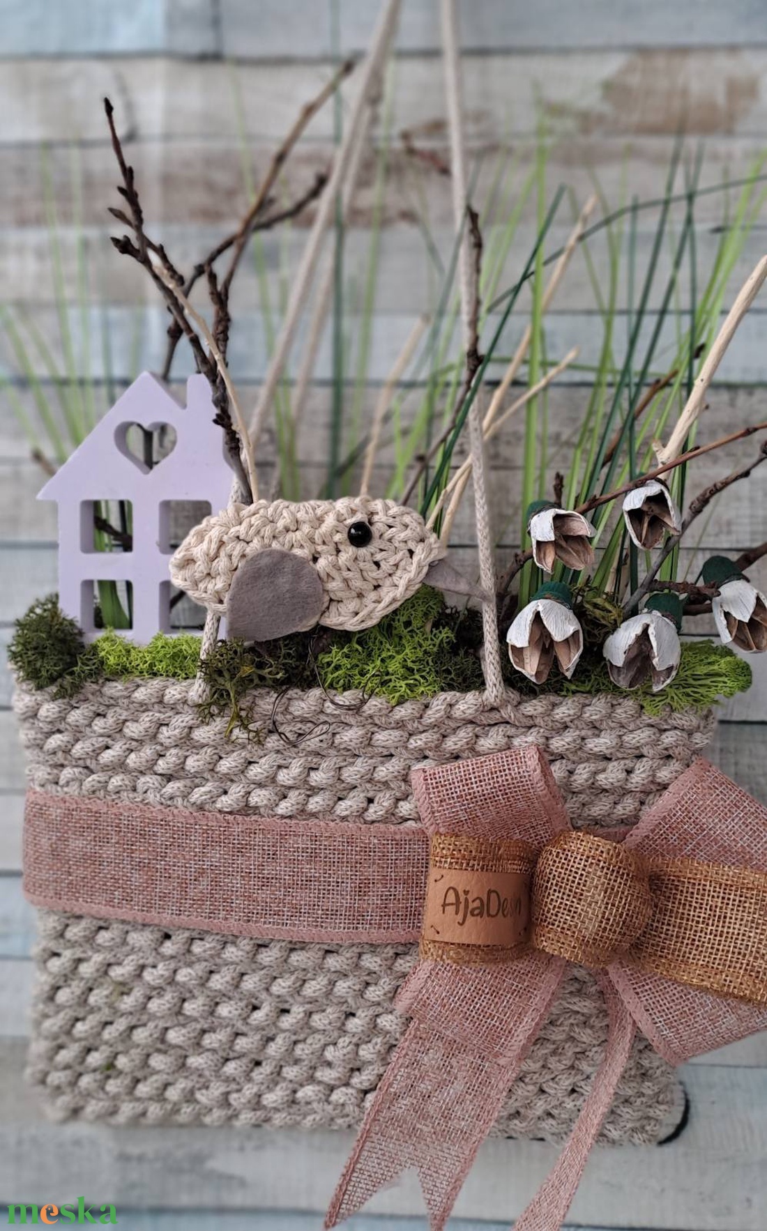 Hóvirágos, madárkás ajtódísz - otthon & életmód - dekoráció - ajtó- és ablak dekoráció - ajtódísz & kopogtató - Meska.hu