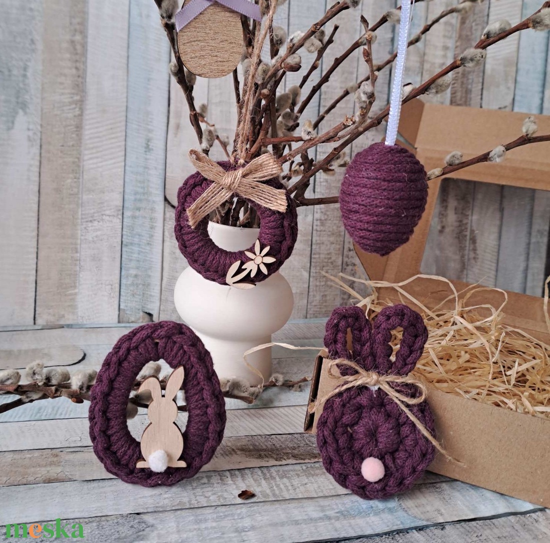 Húsvéti horgolt díszek dobozban - ünnepi díszek, dekorációk - húsvéti díszek és dekorációk - húsvéti tojásfadíszek - Meska.hu
