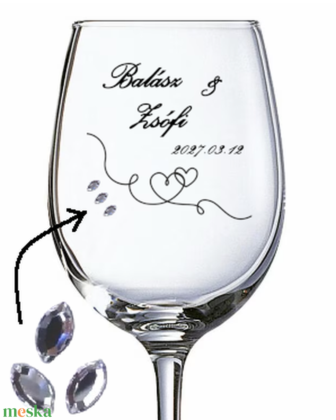 Esküvői boros/pezsgős poharak Swarovski Navette kristályokkal - otthon & életmód - konyhafelszerelés, tálalás - tálalás - boros poharak, szettek - Meska.hu