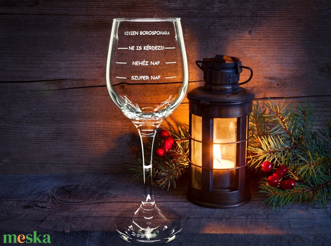Karácsonyra gravírozott pohár névre szóló vicces felirattal - otthon & életmód - konyhafelszerelés, tálalás - tálalás - boros poharak, szettek - Meska.hu