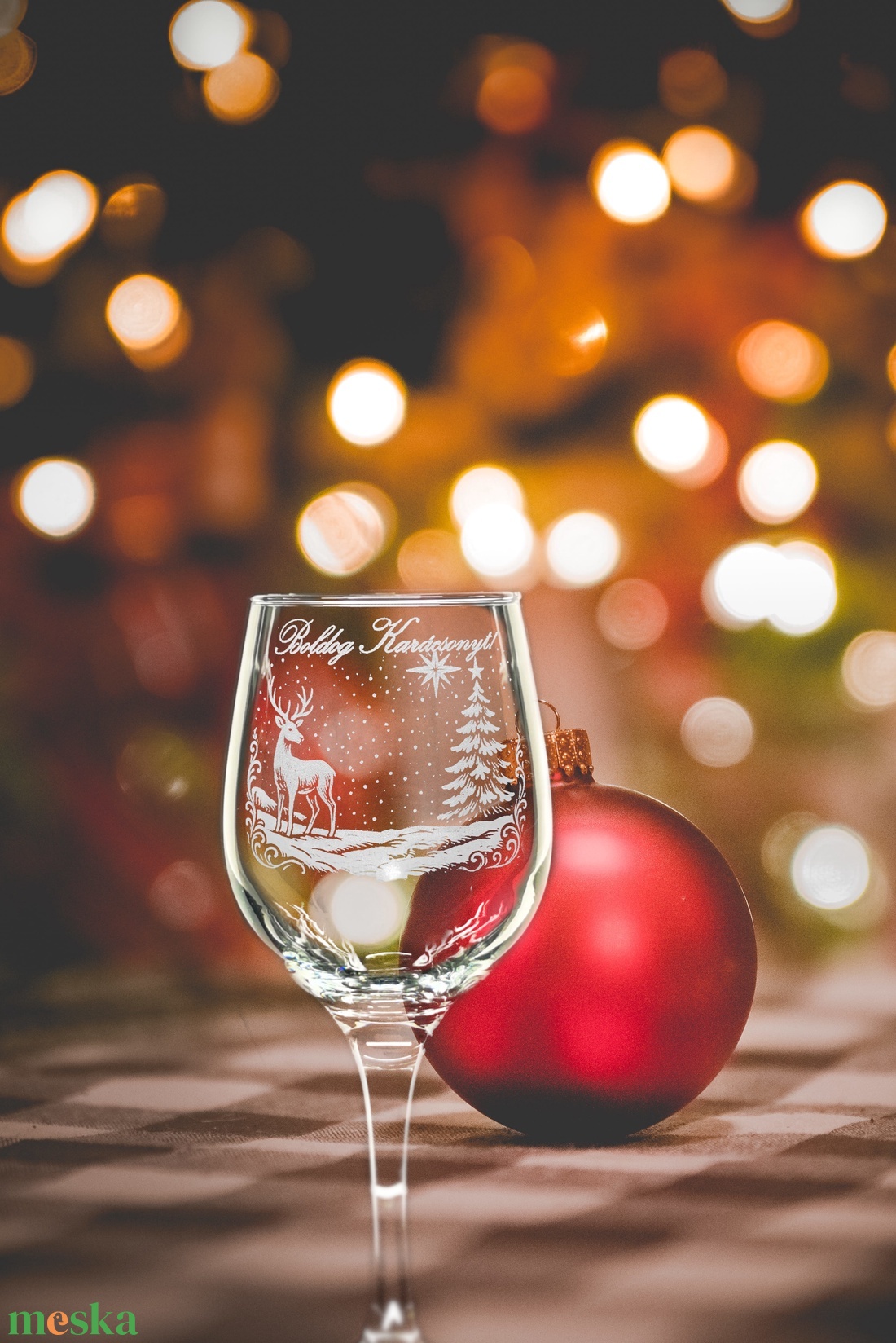 Karácsonyra névre szóló gravírozott pohár szarvasos mintával - otthon & életmód - konyhafelszerelés, tálalás - tálalás - boros poharak, szettek - Meska.hu