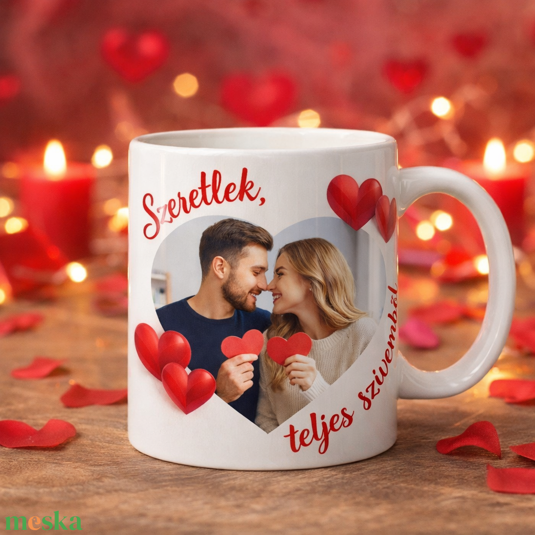Valentin-napi bögre saját képpel � Szeretlek, teljes szívemből felirattal - otthon & életmód - konyhafelszerelés, tálalás - tálalás - bögre & csésze - Meska.hu