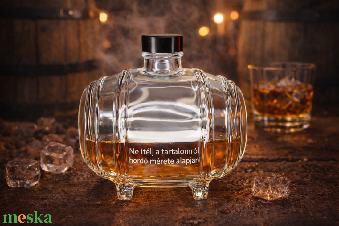Hordó alakú díszüveg palack saját felirattal - otthon & életmód - dekoráció - asztal és polc dekoráció - díszüveg - Meska.hu
