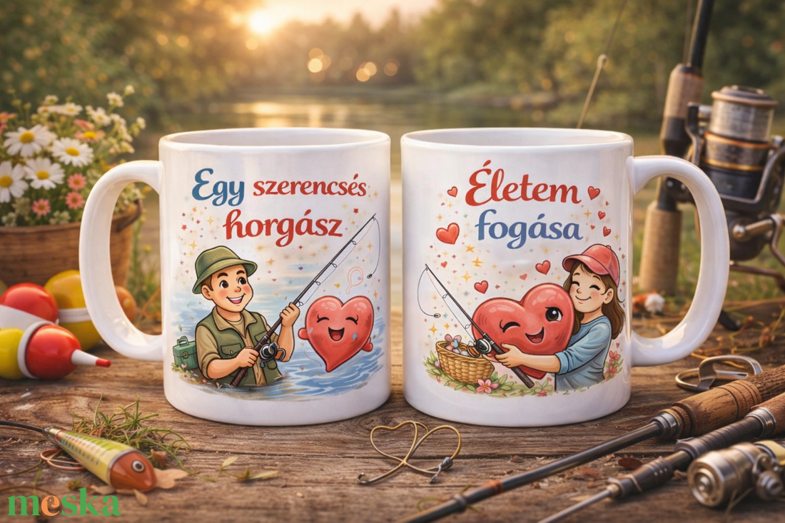 Páros Szerelmes Bögre Szett � Egy szerencsés horgász és Életem fogása - otthon & életmód - konyhafelszerelés, tálalás - tálalás - bögre & csésze - Meska.hu