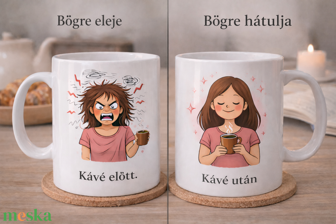 Vicces Kávé előtt � Kávé után bögre � Egy bögre, két arc - otthon & életmód - konyhafelszerelés, tálalás - tálalás - bögre & csésze - Meska.hu