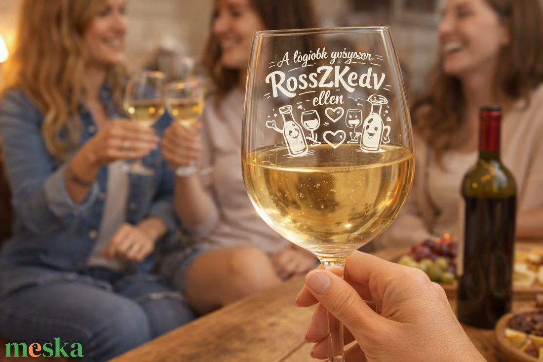 Vicces Ajándék / Gravírozott pohár Rosszkedv ellen - otthon & életmód - konyhafelszerelés, tálalás - tálalás - boros poharak, szettek - Meska.hu