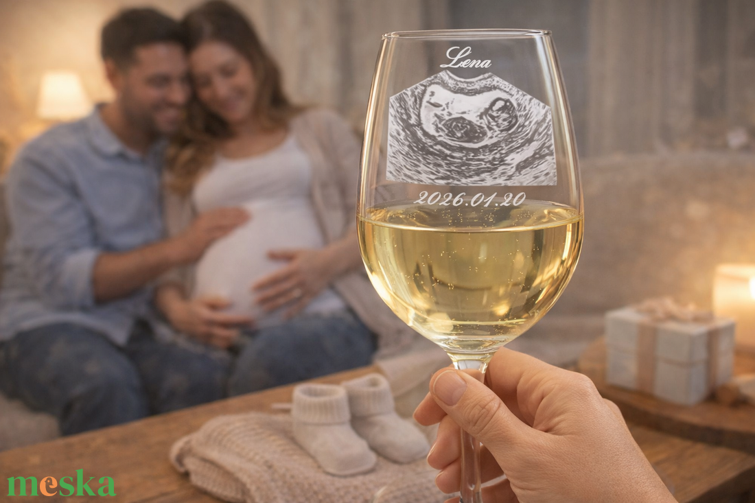 Ultrahang képpel gravírozott borospohár � örök emlék a várandósság csodájáról - otthon & életmód - konyhafelszerelés, tálalás - tálalás - boros poharak, szettek - Meska.hu