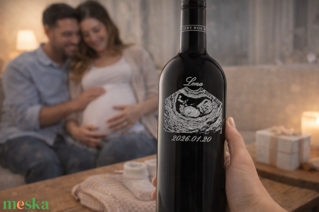 Ultrahang képpel gravírozott bor � különleges emlék a várandósság legszebb pillanataiból - élelmiszer - alkoholos italok - Meska.hu