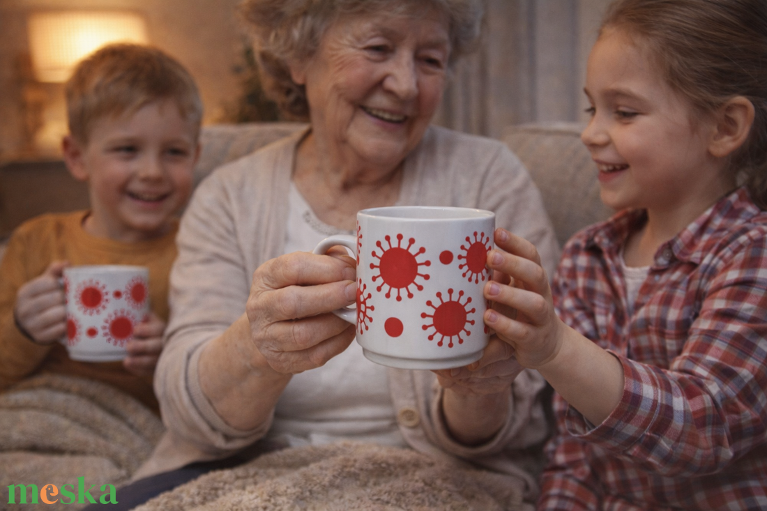 Retro piros napmintás kerámiabögre � Nosztalgikus kakaózásokhoz - otthon & életmód - konyhafelszerelés, tálalás - tálalás - bögre & csésze - Meska.hu