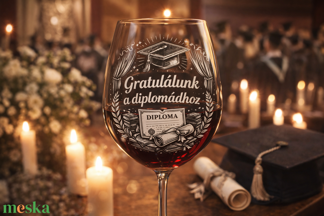 Gravírozott diplomaosztós borospohár Gratulálunk! felirattal - Egyedi ajándék ballagásra és diplomázásra - otthon & életmód - konyhafelszerelés, tálalás - tálalás - boros poharak, szettek - Meska.hu