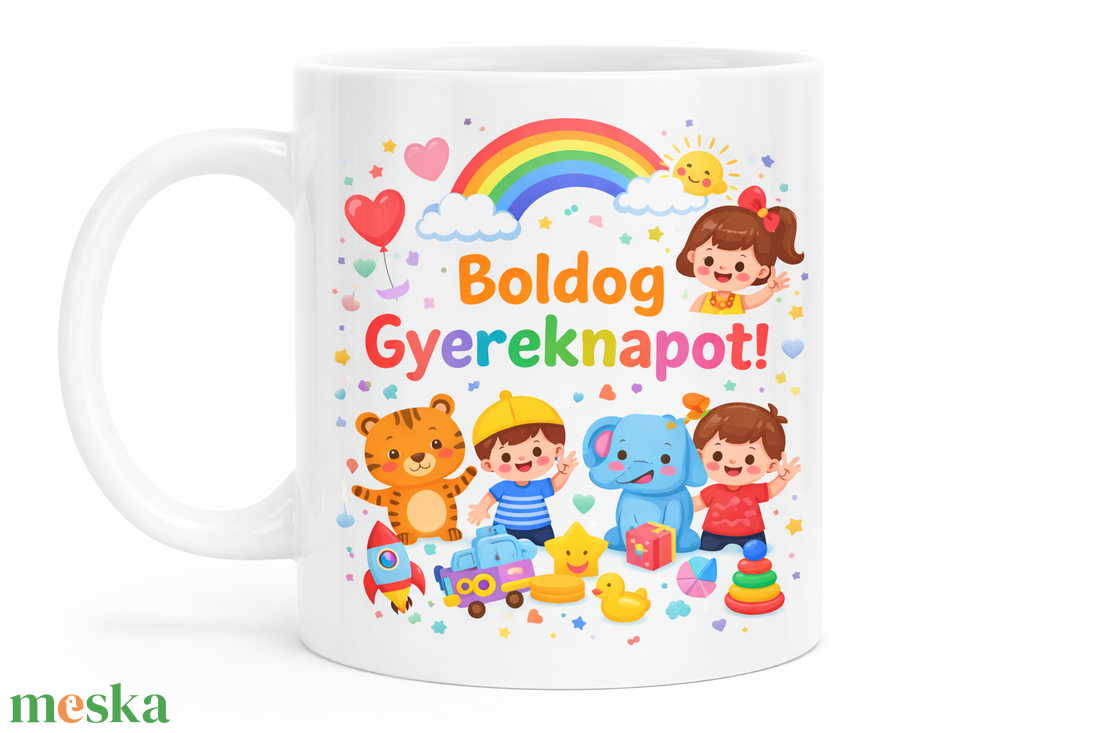 Boldog Gyereknapot! � Cuki, színes bögreminta gyereknapra - otthon & életmód - konyhafelszerelés, tálalás - tálalás - bögre & csésze - Meska.hu