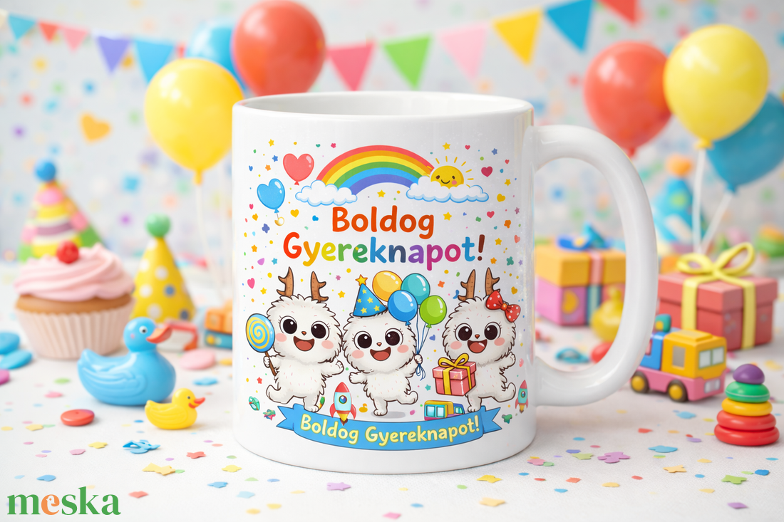 Boldog Gyereknapot feliratú, aranyos figurás kerámia bögre � vidám ajándék gyerekeknek - otthon & életmód - konyhafelszerelés, tálalás - tálalás - bögre & csésze - Meska.hu