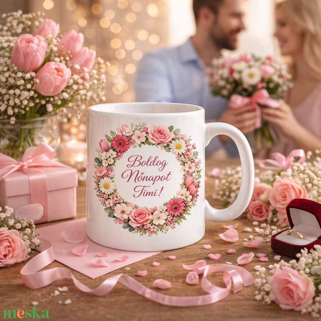 Személyre szabható nőnapi bögre virágkoszorúval - otthon & életmód - konyhafelszerelés, tálalás - tálalás - bögre & csésze - Meska.hu