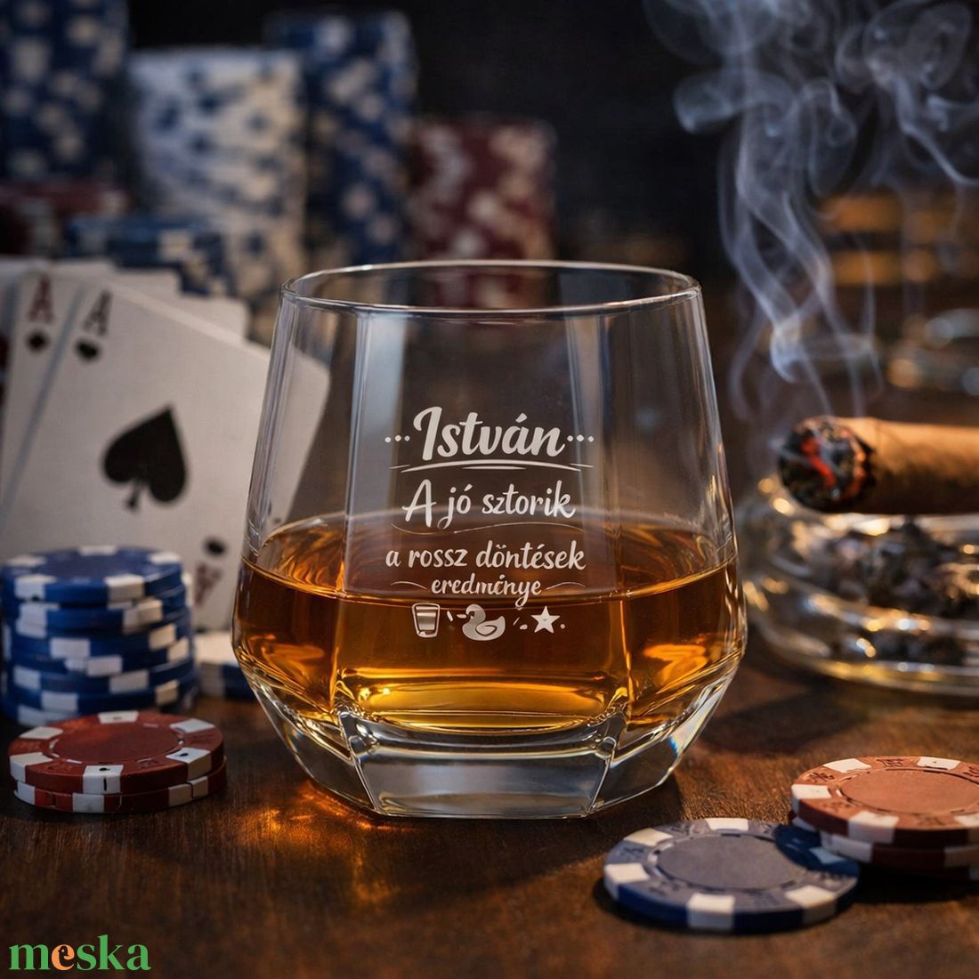 Prémium gyémánt formájú gravírozott whiskys pohár � A jó sztorik a rossz döntések eredménye  - otthon & életmód - konyhafelszerelés, tálalás - tálalás - pohár - Meska.hu