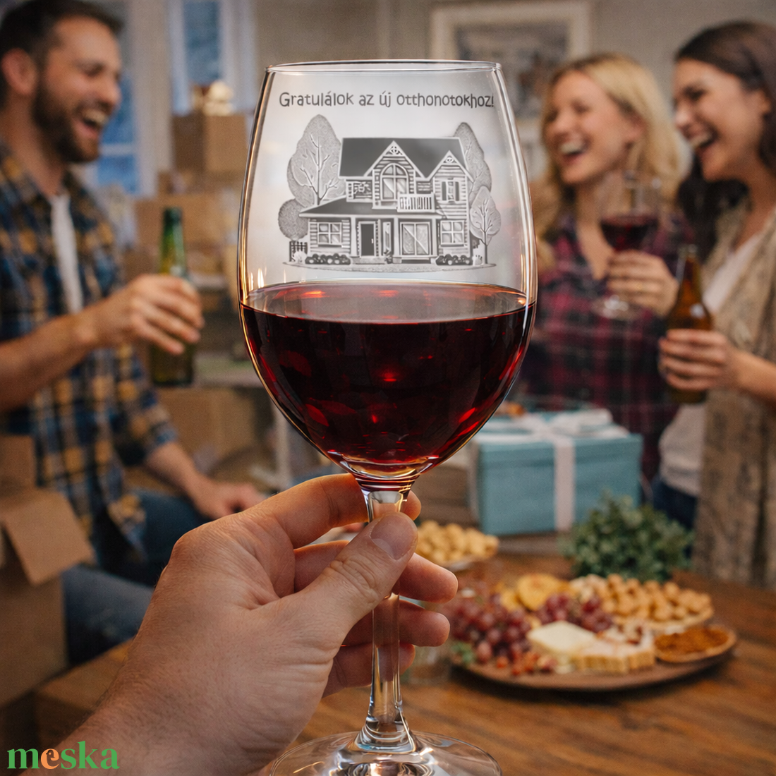 Gravírozott pohár házavatóra - otthon & életmód - konyhafelszerelés, tálalás - tálalás - boros poharak, szettek - Meska.hu