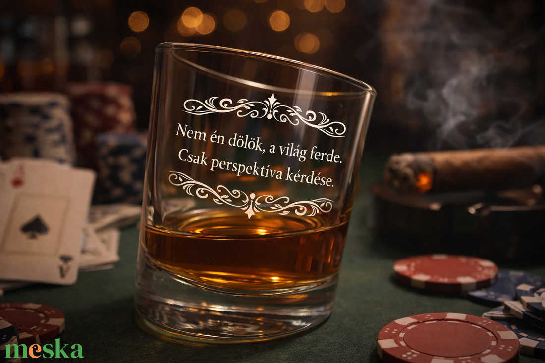 Prémium ferde whiskyspohár gravírozva � Nem én dőlök, a világ ferde - otthon & életmód - konyhafelszerelés, tálalás - tálalás - pohár - Meska.hu