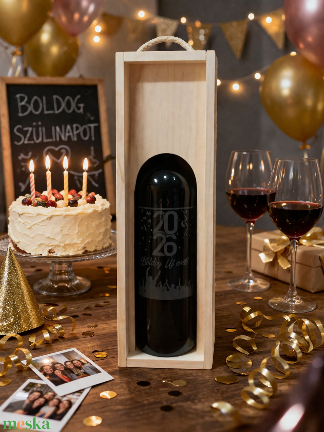 Gravírozott fa boros díszdoboz - otthon & életmód - dekoráció - asztal és polc dekoráció - díszdoboz - Meska.hu