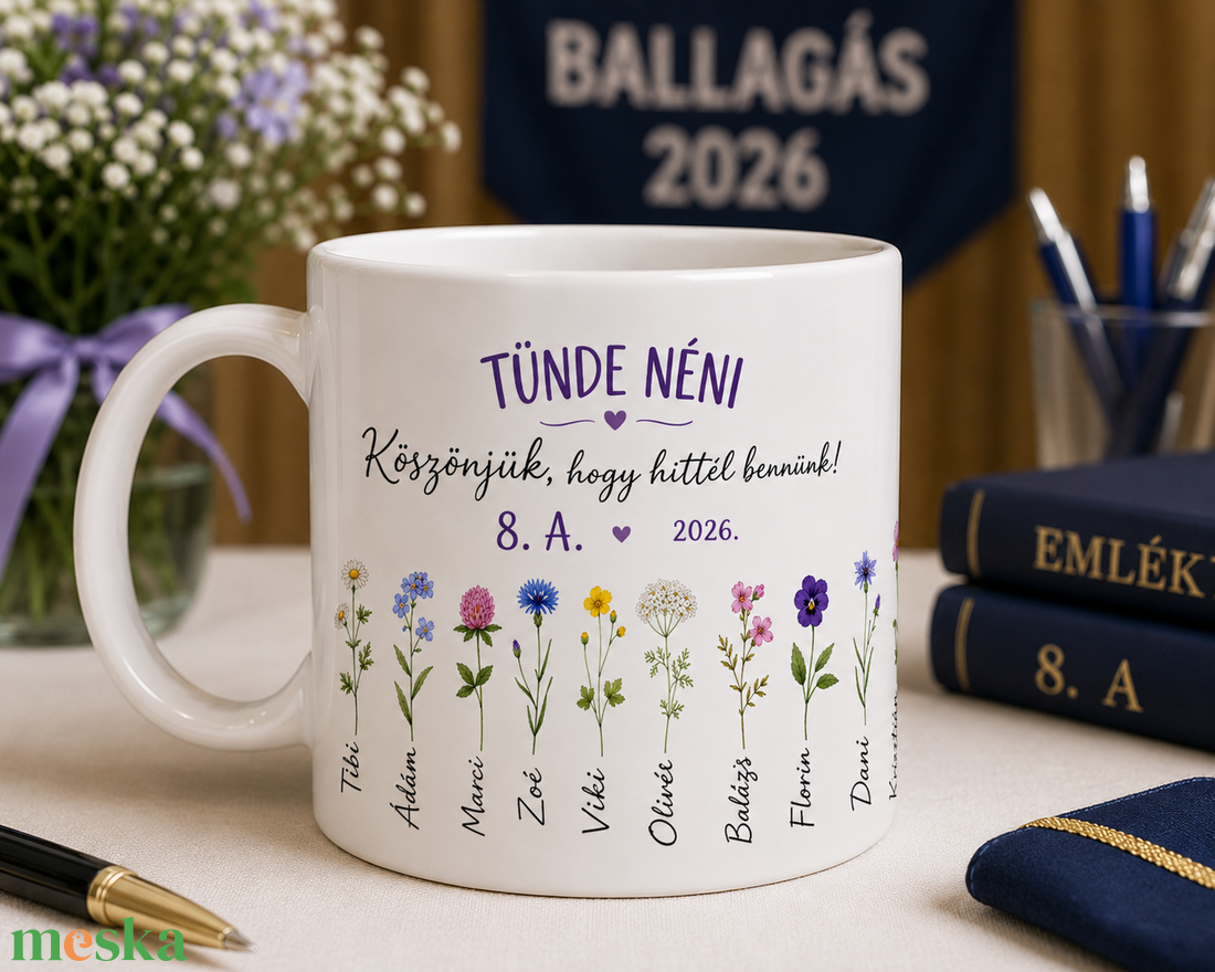 Ballagási Ajándék Bögre Óvónőknek és Tanároknak � Egyedi Névvel, Virágmintával - otthon & életmód - konyhafelszerelés, tálalás - tálalás - bögre & csésze - Meska.hu
