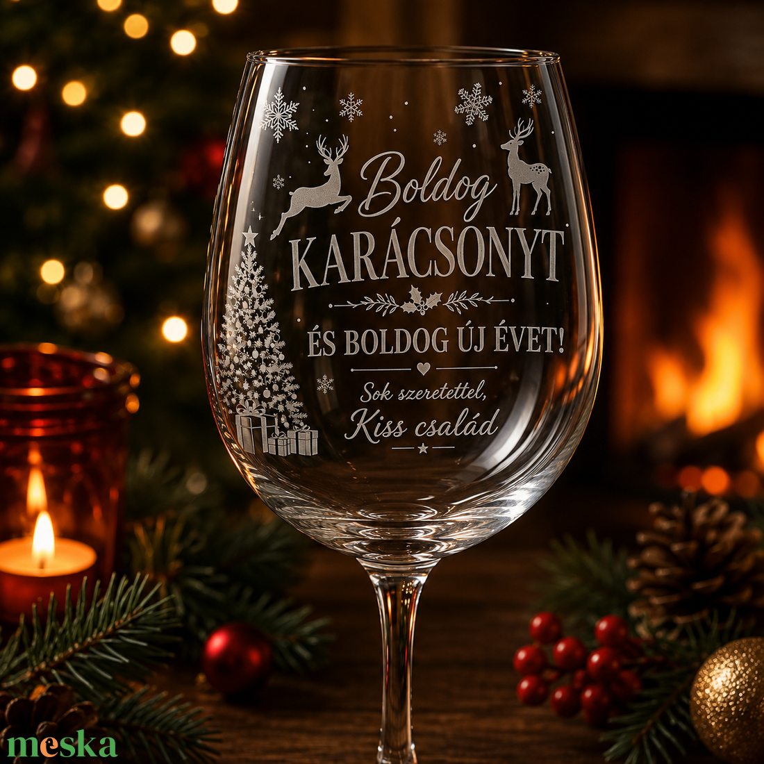 Gravírozott karácsonyi borospohár � személyre szabható ünnepi ajándék - otthon & életmód - konyhafelszerelés, tálalás - tálalás - boros poharak, szettek - Meska.hu