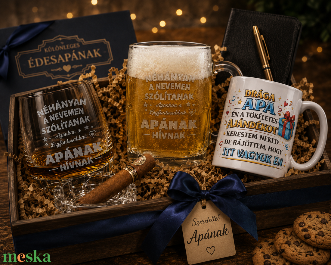 Ajándékcsomag édesapának � Személyre szabható gravírozott pohárszett és vicces bögre - karácsony - karácsonyi ajándékozás - karácsonyi ajándékcsomagolás - Meska.hu