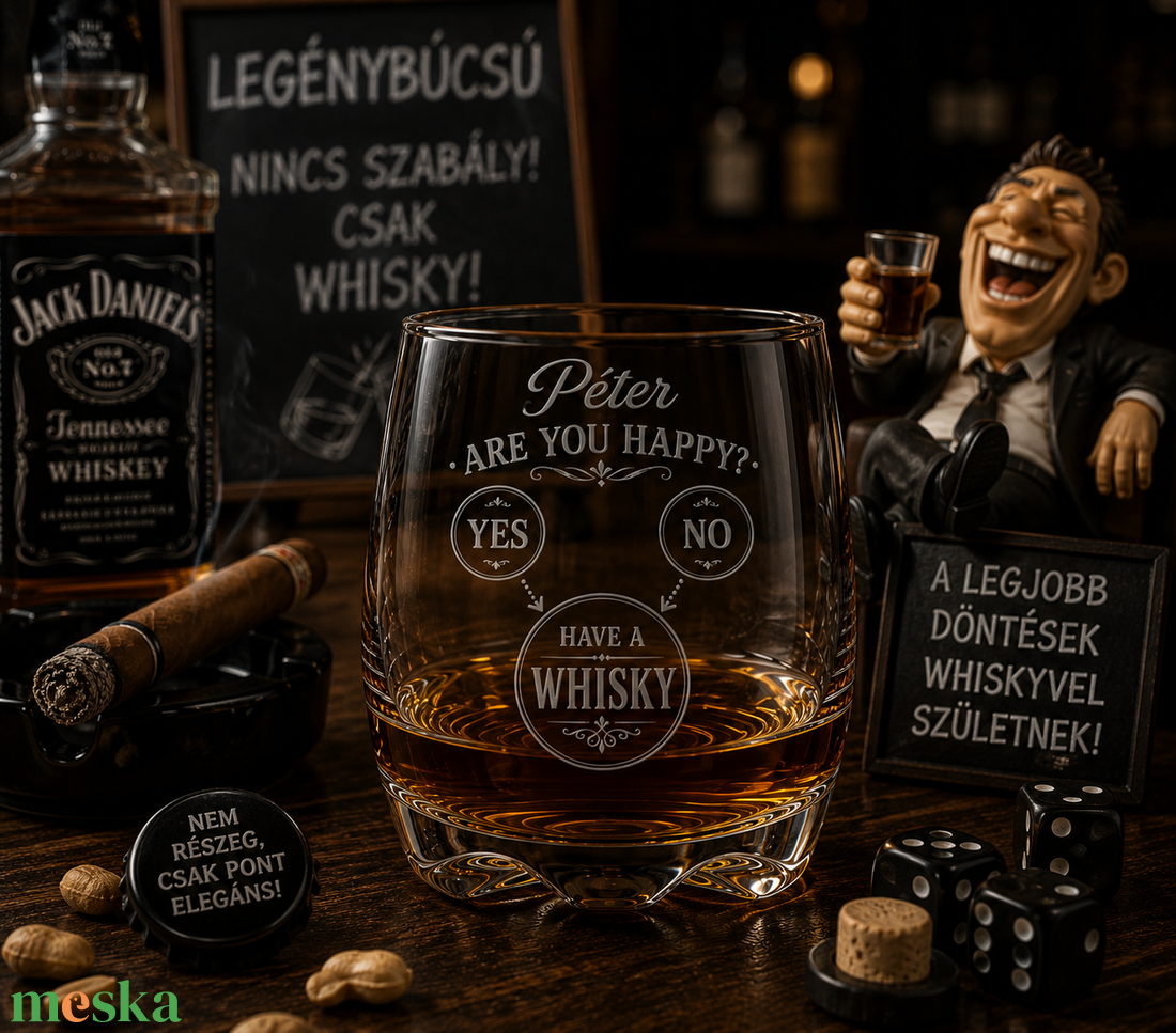 Legénybúcsús gravírozott whiskys pohár � egyedi névvel - otthon & életmód - konyhafelszerelés, tálalás - tálalás - pohár - Meska.hu