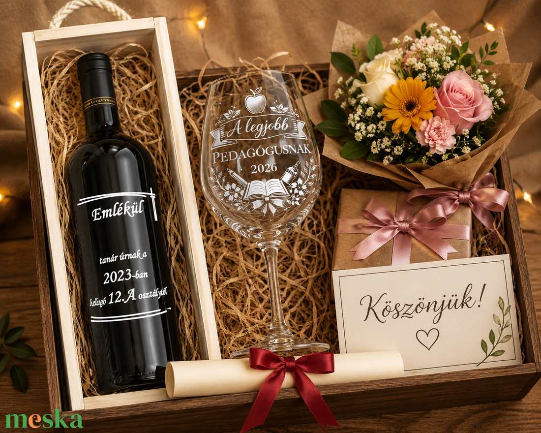 Pedagógus búcsúztató ajándékcsomag - otthon & életmód - konyhafelszerelés, tálalás - italos kellékek - boros díszdoboz - Meska.hu