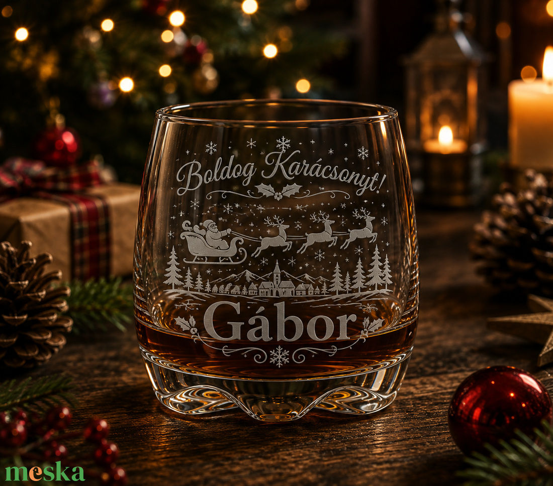 Gravírozott karácsonyi whiskys pohár névre szóló � Boldog Karácsonyt! � Személyre szabható karácsonyi ajándék férfiaknak - otthon & életmód - konyhafelszerelés, tálalás - tálalás - pohár - Meska.hu