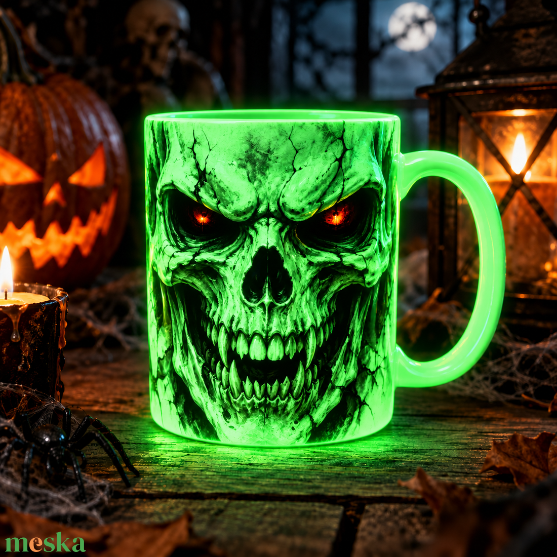 Fluoreszkáló Halloween bögre � félelmetes koponya mintával, horror bögre - otthon & életmód - konyhafelszerelés, tálalás - tálalás - bögre & csésze - Meska.hu