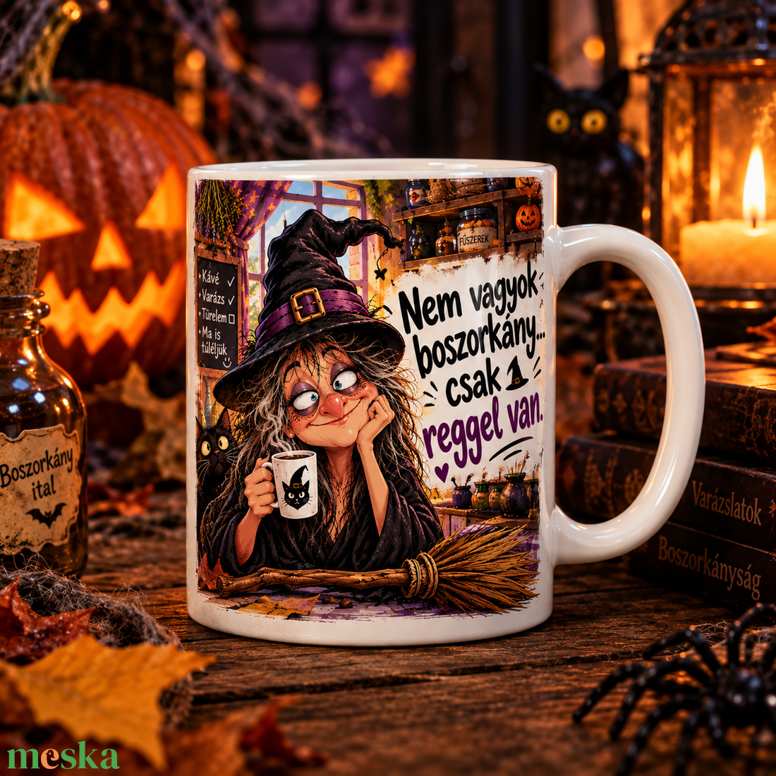 Vicces Halloween bögre � boszorkány kávés bögre Nem vagyok boszorkány felirattal - otthon & életmód - konyhafelszerelés, tálalás - tálalás - bögre & csésze - Meska.hu