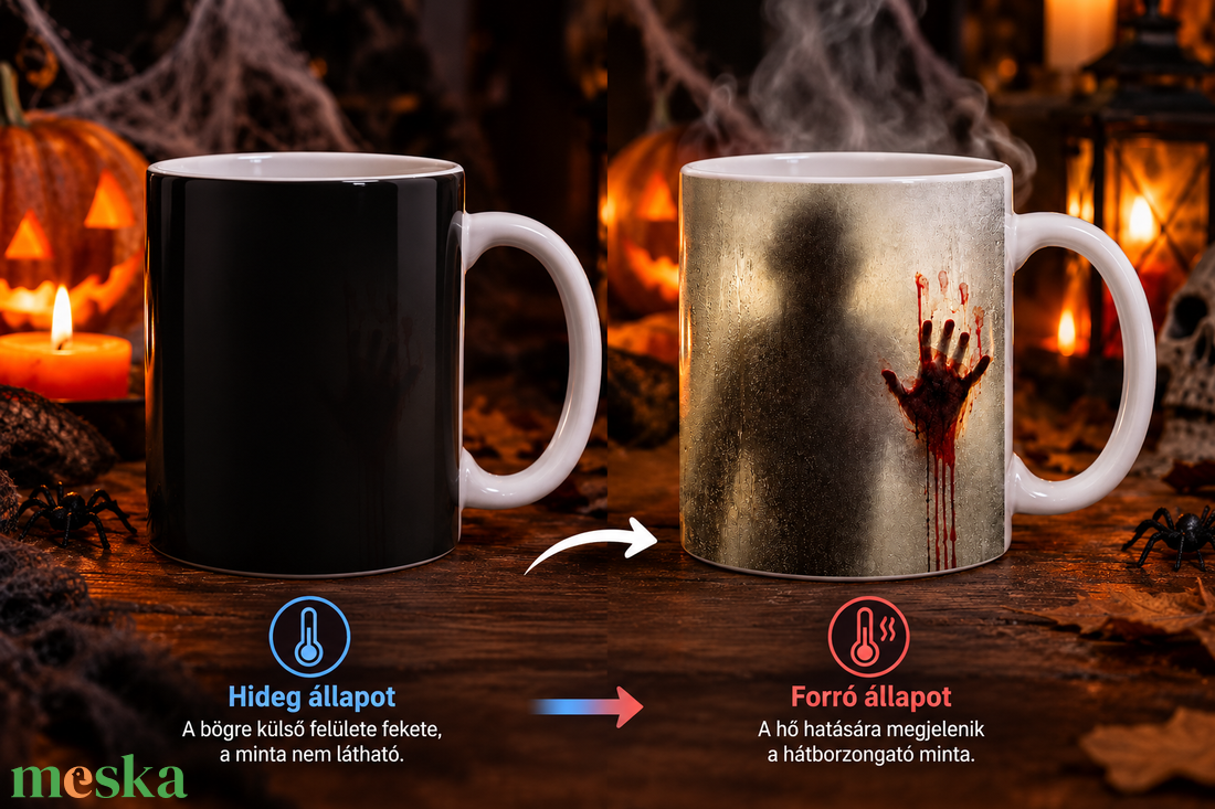 Hőre változó Halloween bögre � horror bögre véres kéznyom mintával - otthon & életmód - konyhafelszerelés, tálalás - tálalás - bögre & csésze - Meska.hu