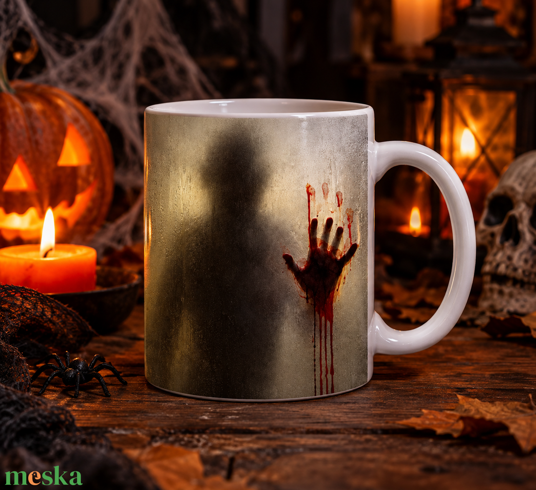 Hőre változó Halloween bögre � horror bögre véres kéznyom mintával - otthon & életmód - konyhafelszerelés, tálalás - tálalás - bögre & csésze - Meska.hu