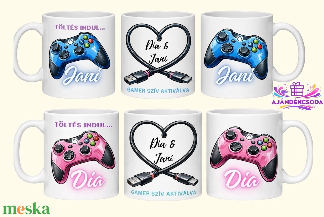 Gamer bögreszett, páros bögre névre szólóan. - otthon & életmód - konyhafelszerelés, tálalás - tálalás - bögre & csésze - Meska.hu