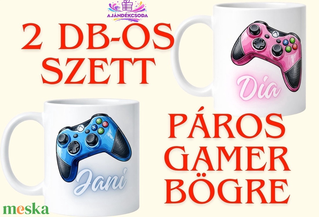 Gamer bögreszett, páros bögre névre szólóan. - otthon & életmód - konyhafelszerelés, tálalás - tálalás - bögre & csésze - Meska.hu