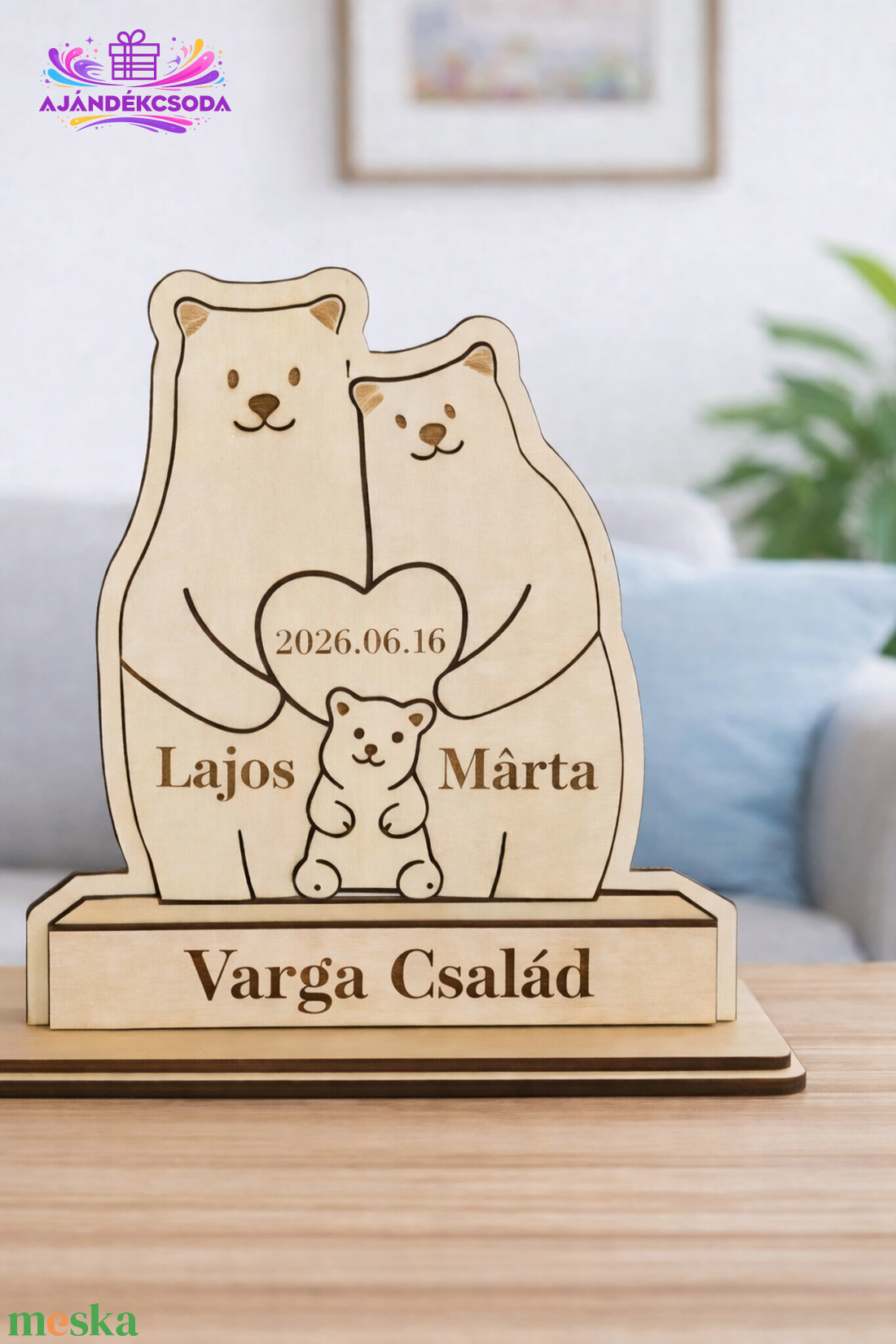 Egyedi gravírozott fa maci család � személyes ajándék szívből � - otthon & életmód - dekoráció - asztal és polc dekoráció - asztaldísz - Meska.hu