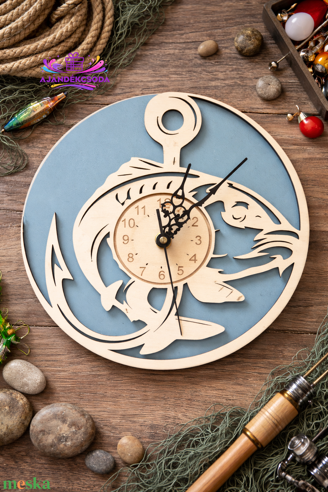 Horgász falióra - otthon & életmód - dekoráció - fali és függő dekoráció - falióra & óra - Meska.hu