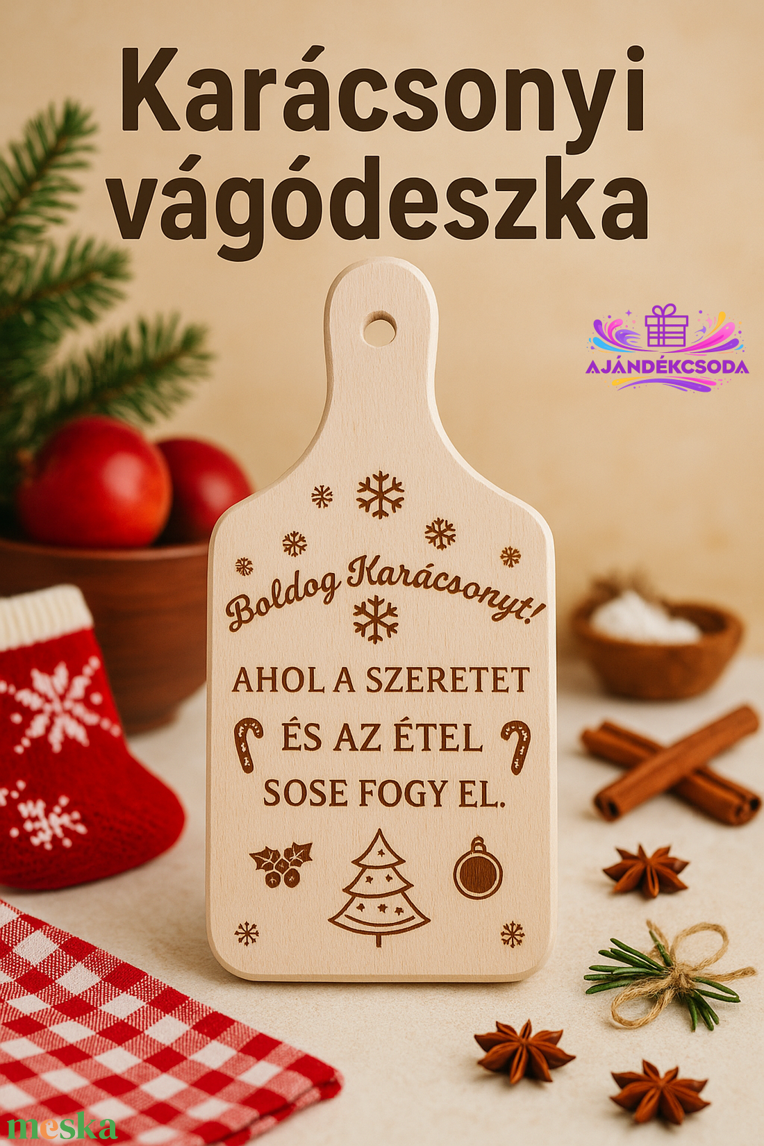 Karácsonyi gravírozott vágódeszka - karácsony - adventi díszek - adventi ablakdekoráció - Meska.hu