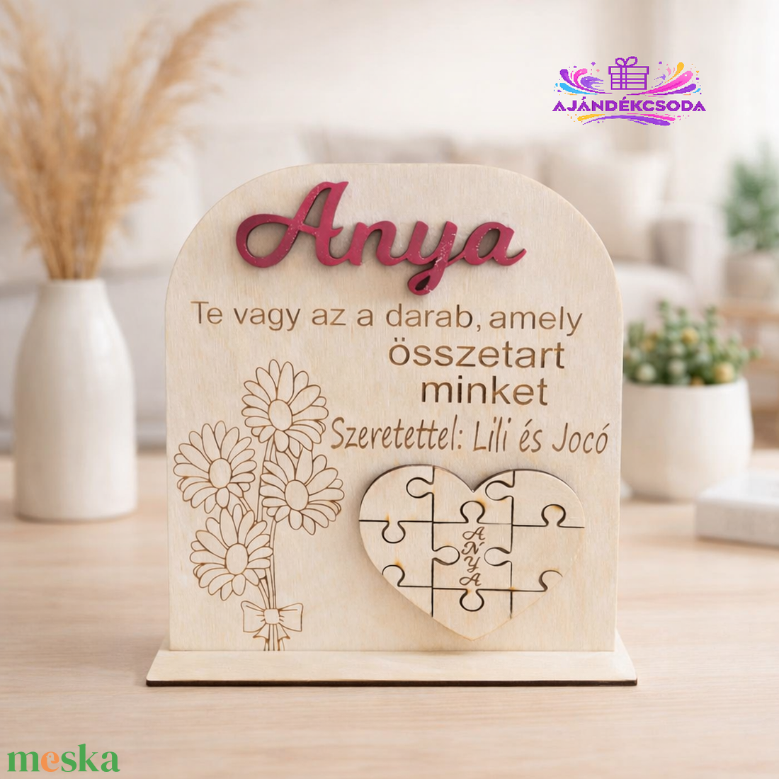 Anyák napi ajándék � gravírozott fa tábla puzzle szívvel  - otthon & életmód - dekoráció - asztal és polc dekoráció - dekorációs tál, tartó - Meska.hu