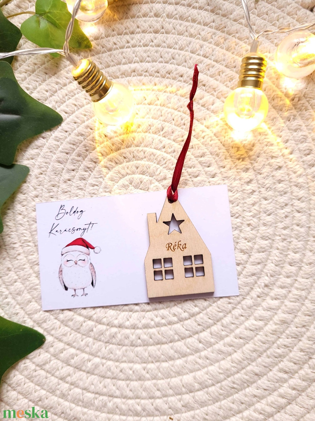 Karácsonyfadísz - kártyával, házikó minta - karácsony - karácsonyi lakásdekoráció - karácsonyfadíszek - Meska.hu