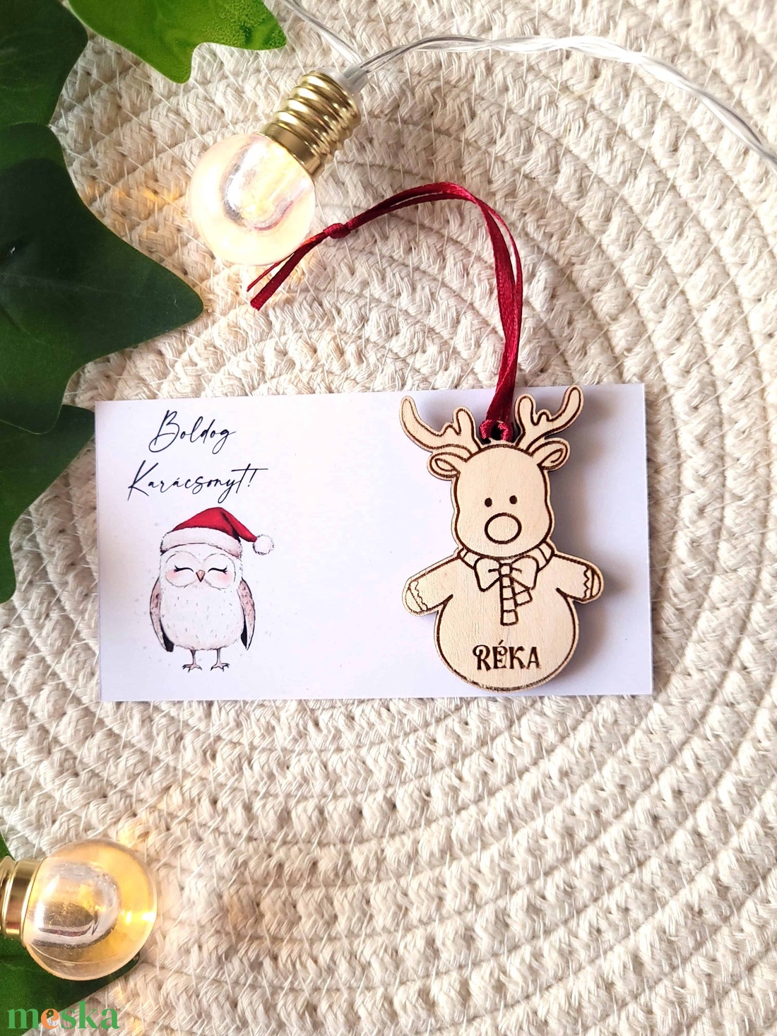 Karácsonyfadísz kísérőkártyával - rénszarvas - karácsony - karácsonyi lakásdekoráció - karácsonyfadíszek - Meska.hu