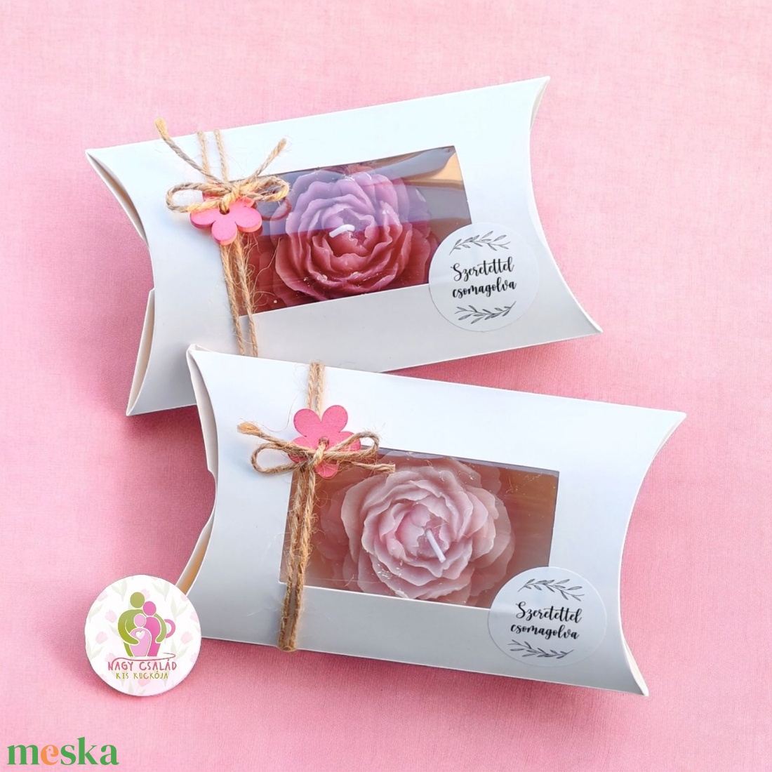 Peoniás illatgyertya díszcsomagolásban - otthon & életmód - gyertya, illat, aroma - gyertya - Meska.hu