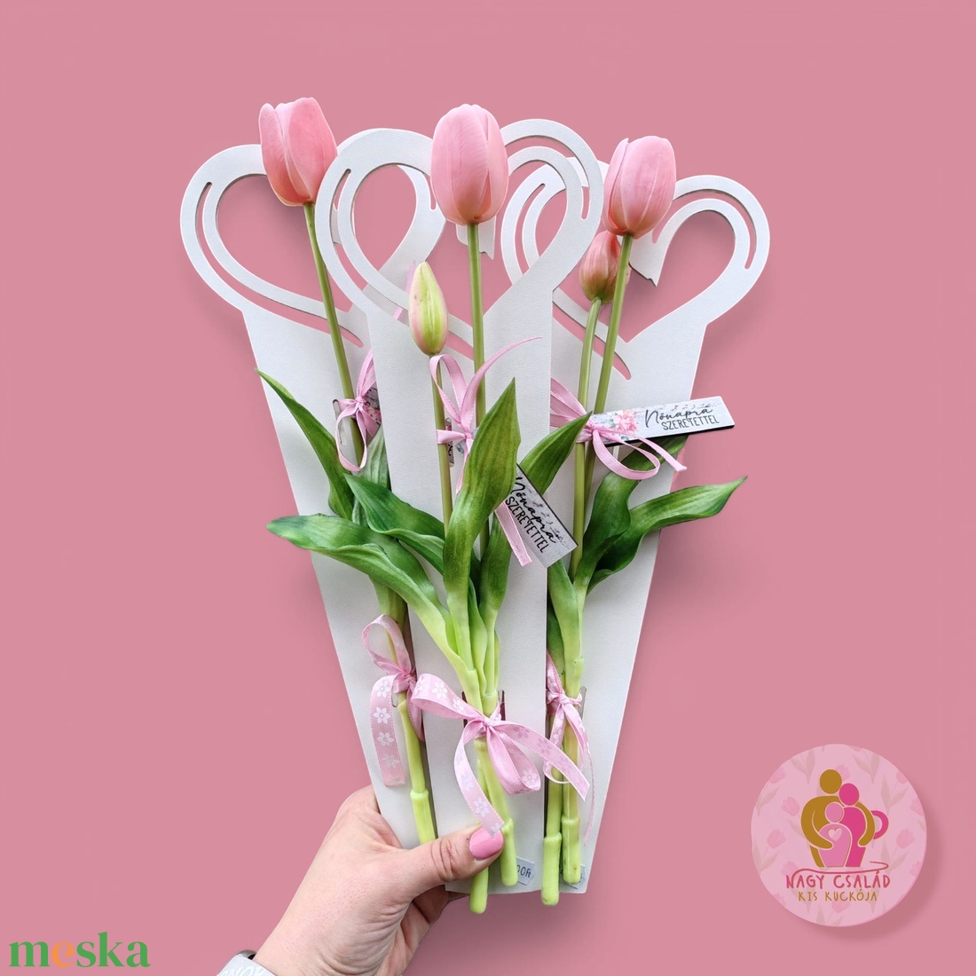 Rózsaszín tulipán dísz - otthon & életmód - dekoráció - virágdísz és tartó - csokor & virágdísz - Meska.hu