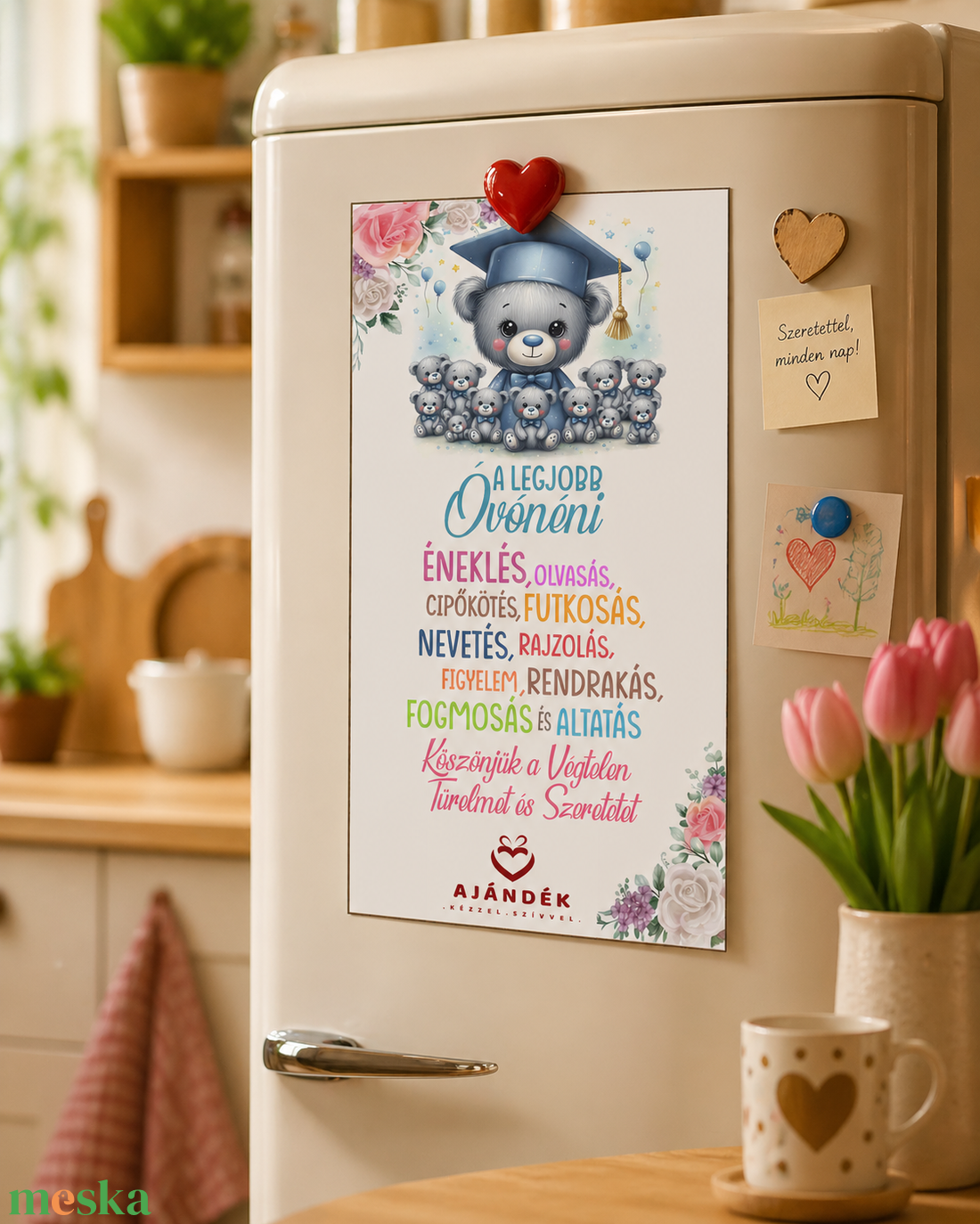 Hűtőmágnes Dekor Tábla - A legjobb óvónéni - otthon & életmód - konyhafelszerelés, tálalás - konyhai dekoráció - hűtőmágnes - Meska.hu