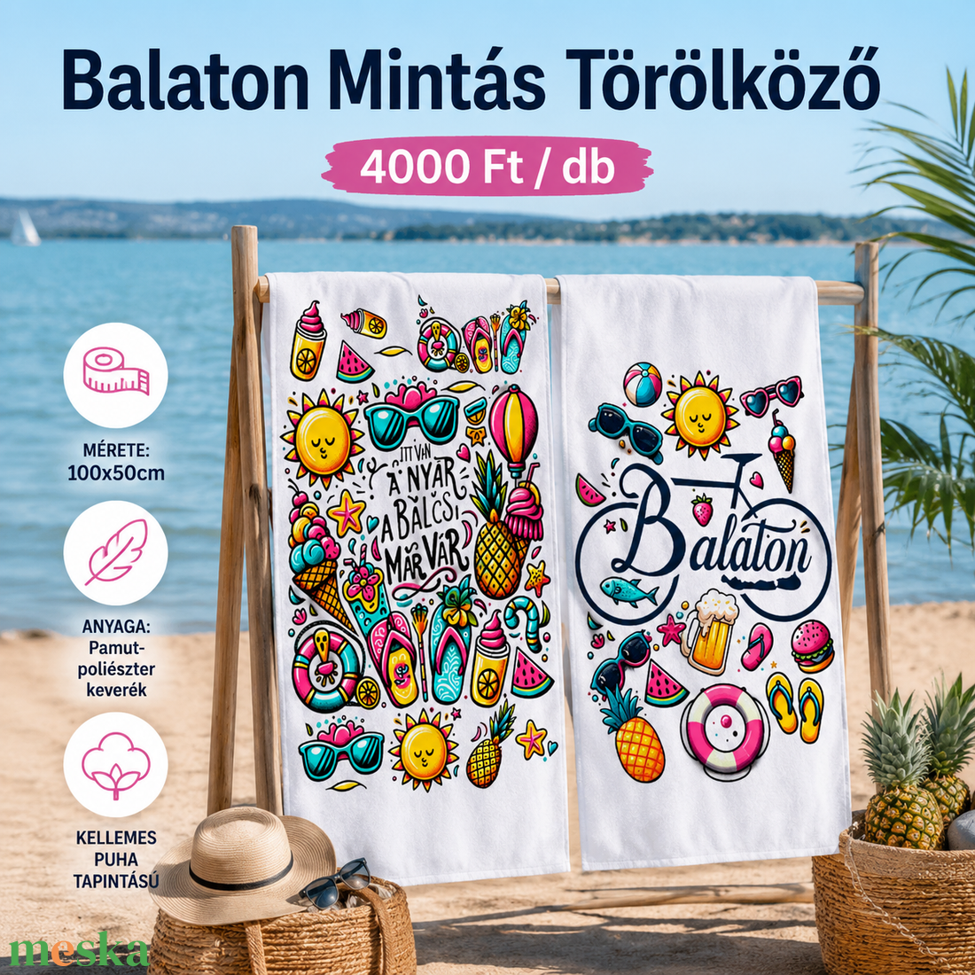 Balaton mintás törölköző - otthon & életmód - fürdőszoba - törölköző - Meska.hu