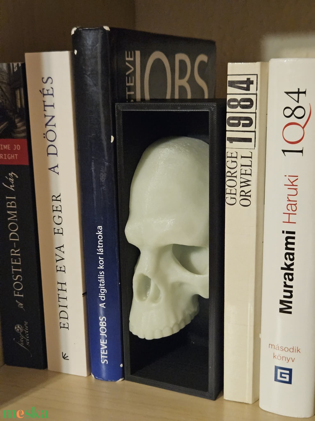 sötétben világító koponyás könyvtámasz - otthon & életmód - dekoráció - asztal és polc dekoráció - könyvtámasz - Meska.hu