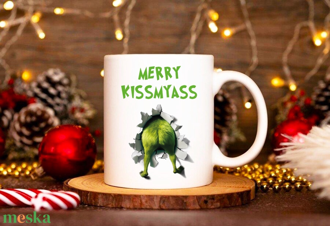 Merry kissmyass Grinch bögre - otthon & életmód - konyhafelszerelés, tálalás - tálalás - bögre & csésze - Meska.hu