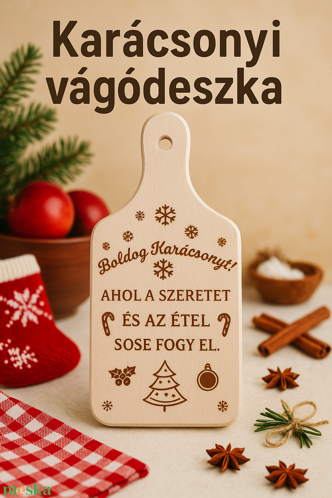 Karácsonyi gravírozott vágódeszka - karácsony - adventi díszek - adventi ablakdekoráció - Meska.hu