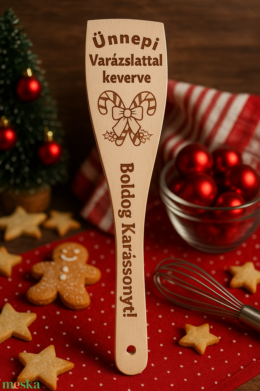 Karácsonyi fakanál - karácsony - adventi díszek - adventi ablakdekoráció - Meska.hu