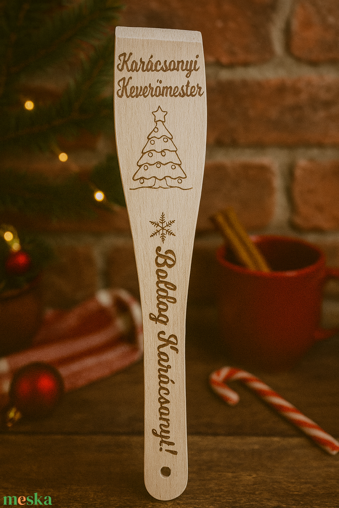 Karácsonyi fakanál - karácsony - adventi díszek - adventi ablakdekoráció - Meska.hu