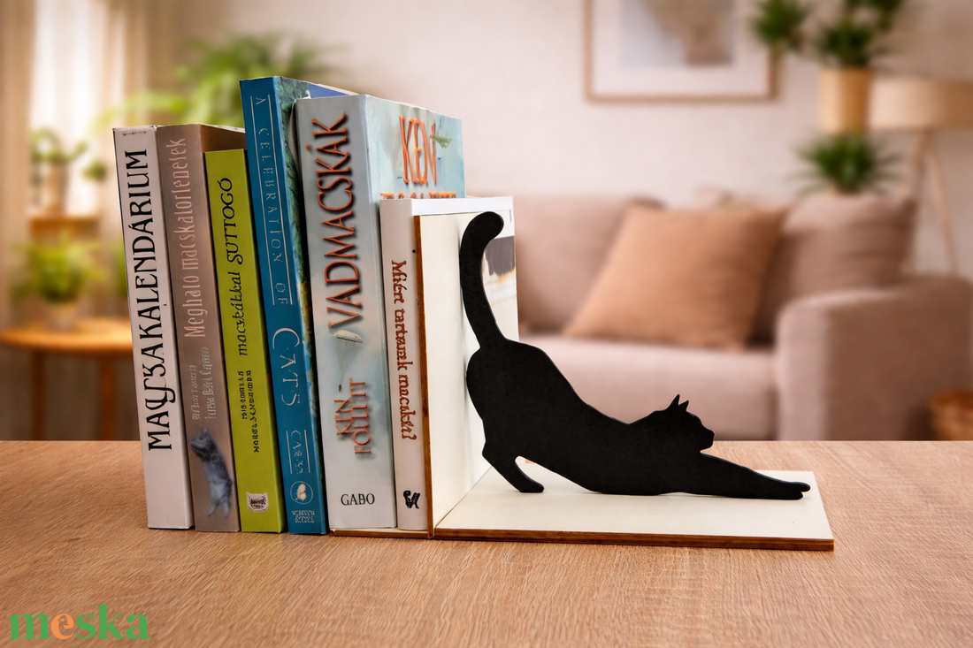Nyújtózkodó fekete cica könyvtámasz - kellékek & szerszámok - ékszerkellék - könyvjelző alap - Meska.hu